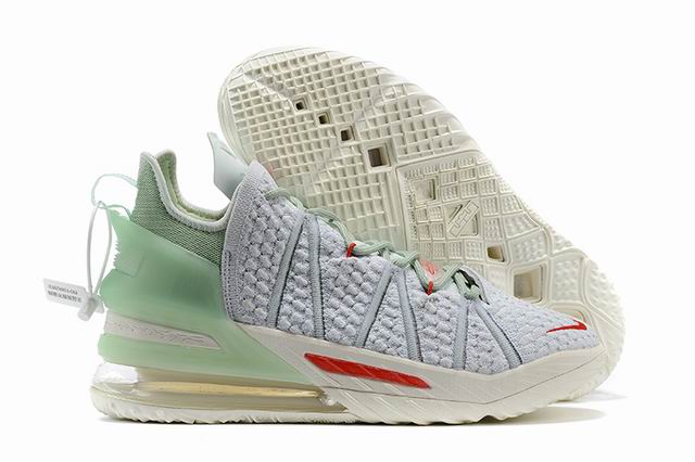 Nike Lebron 18 Men's Basketball Shoes Grey Green Red-04 - Click Image to Close